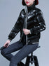 Damen Winter-Fleecejacke - Glänzendes Schwarz mit Stehkragen und Reißverschluss